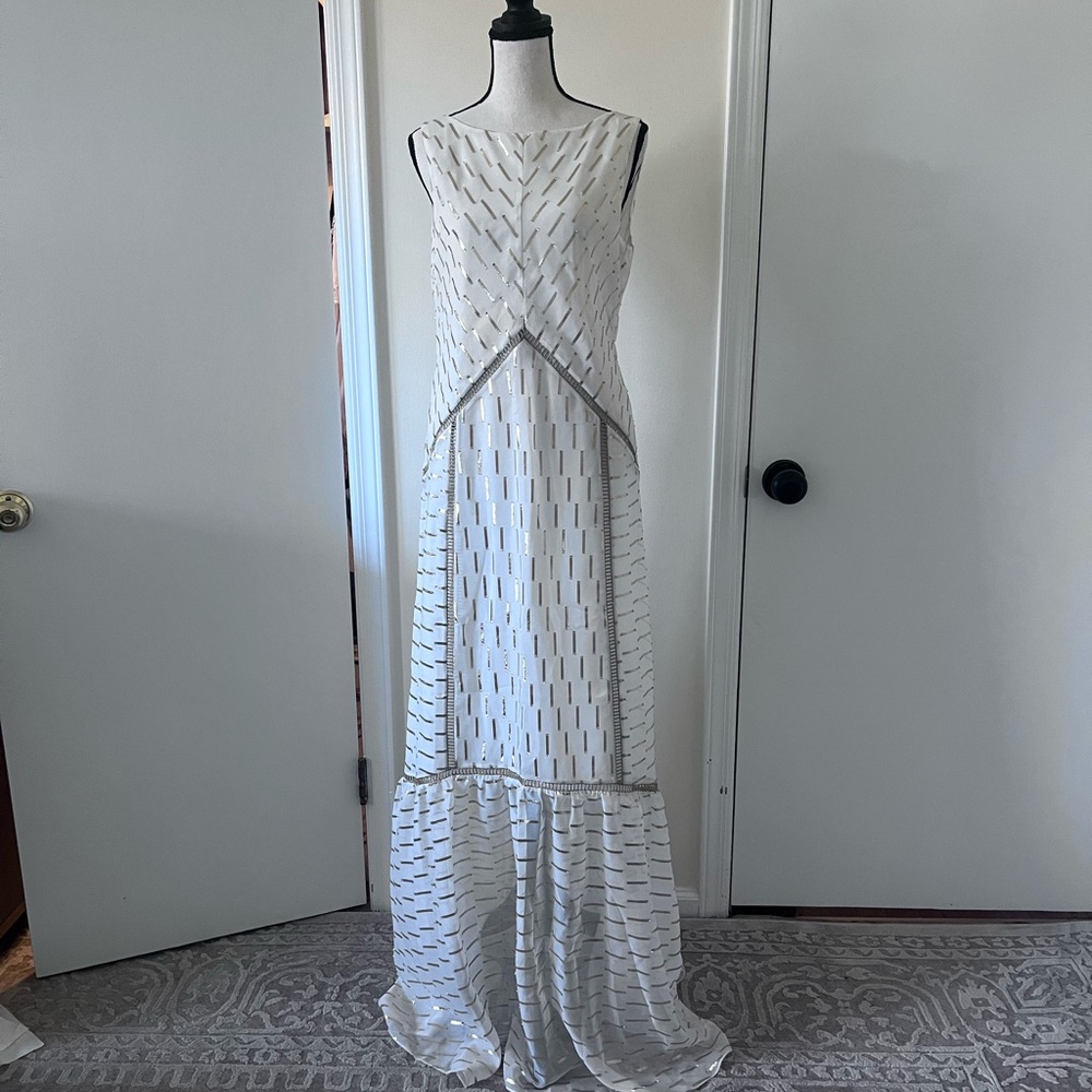 Rachel Zoe White Dress with Gold Accents